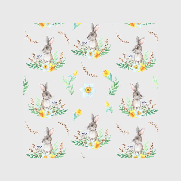 Скатерть «Весенний зайка в цветах и листьях»