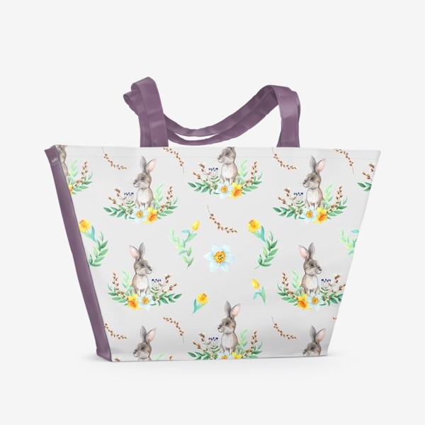 Пляжная сумка &laquo;Весенний зайка в цветах и листьях&raquo;