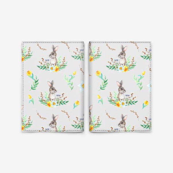Обложка для паспорта «Весенний зайка в цветах и листьях»