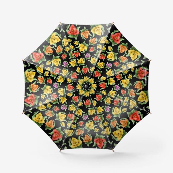 Зонт «Яркие Тюльпаны на черном. Тюльпановый Паттерн»