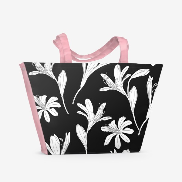 Пляжная сумка «чёрно-белые цветы»