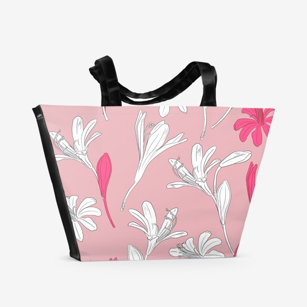 Пляжная сумка «цветы на розовом»