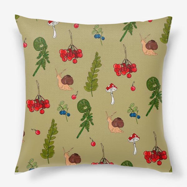 Подушка «летний лес. папоротник, ягоды, улитка»