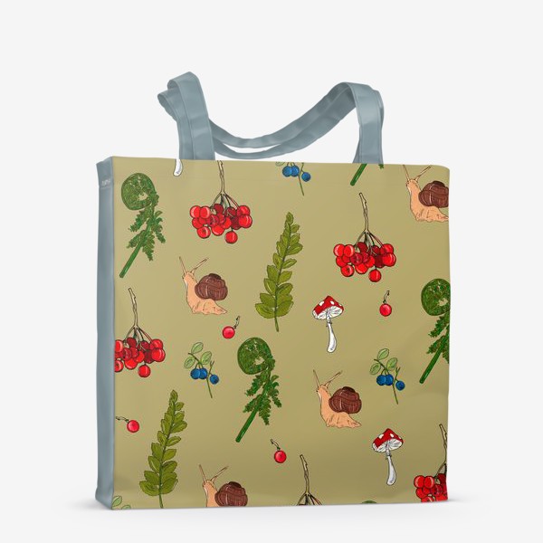 Сумка-шоппер «летний лес. папоротник, ягоды, улитка»
