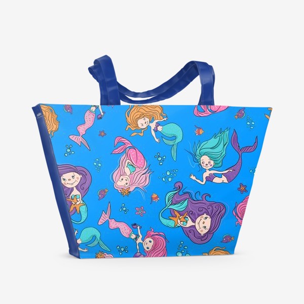 Пляжная сумка «Милые русалки, паттерн»
