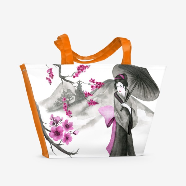 Пляжная сумка «Гейша и сакура»
