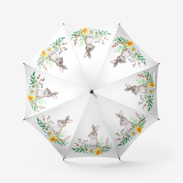 Зонт «Зайчик с нарциссами, вербой и листьями»