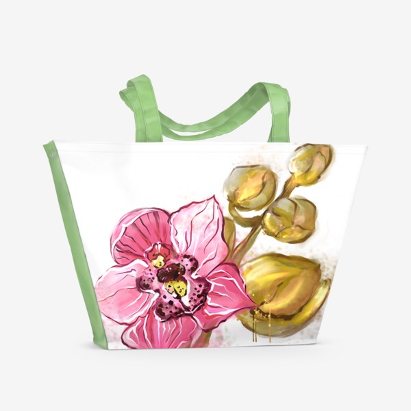 Пляжная сумка «Весеннее пробуждение. Орхидея на ветке. Стикеры. Открытки.»