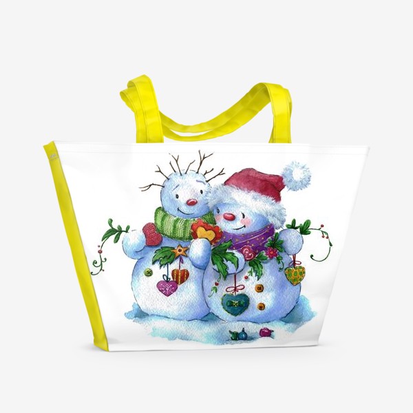 Пляжная сумка «Влюбленная парочка, снеговики»