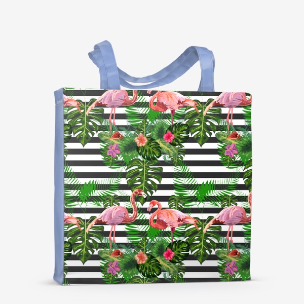 Сумка-шоппер «Паттерн с розовыми фламинго и тропическими цветами»