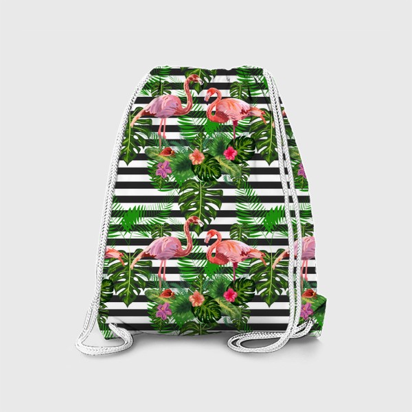 Рюкзак «Паттерн с розовыми фламинго и тропическими цветами»