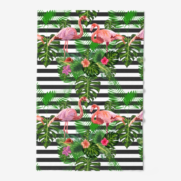 Полотенце &laquo;Паттерн с розовыми фламинго и тропическими цветами&raquo;