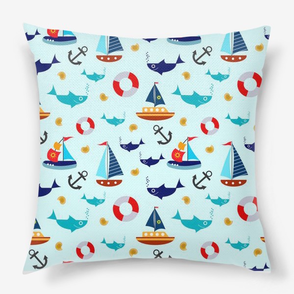 Подушка «Корабли и рыбы»