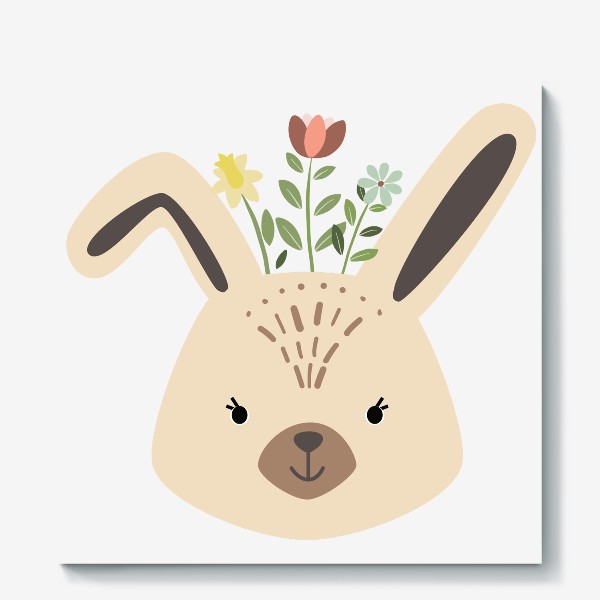 Холст «Зайчонок с цветочным венком»