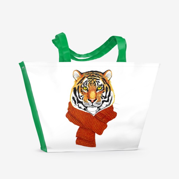 Пляжная сумка &laquo;Тигр в вязаном шарфике&raquo;