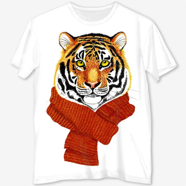Футболка с полной запечаткой «Тигр в вязаном шарфике»