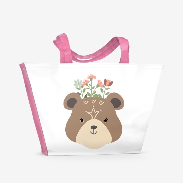 Пляжная сумка «Мишка с цветочным венком»