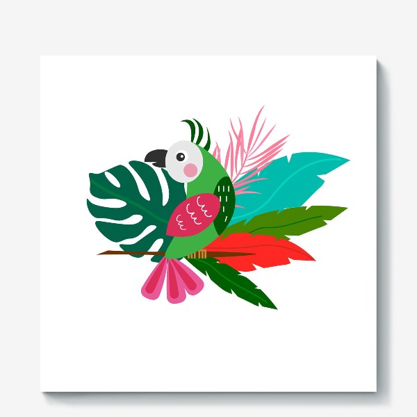 Холст «Зеленый тропический попугай»