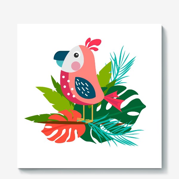 Холст «Попугай розовый тропический.»