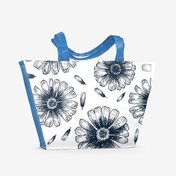 Пляжная сумка «Узор из цветов и лепестков ромашки»
