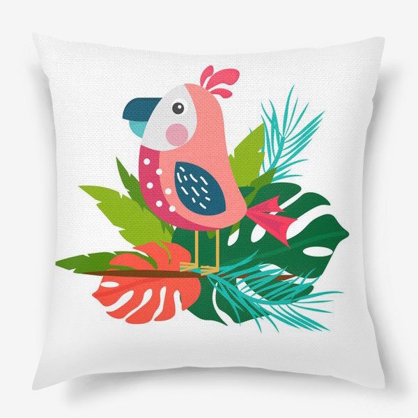 Подушка «Попугай розовый тропический.»