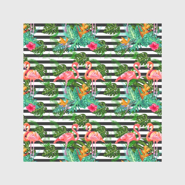 Скатерть «Паттерн с розовыми фламинго и тропическими листьями»