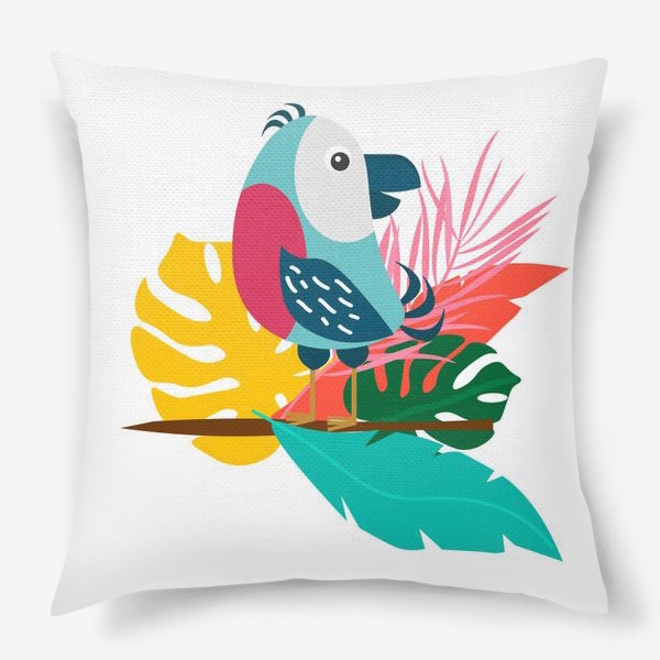 Подушка «Тропический попугай на  ветке  с листьями»