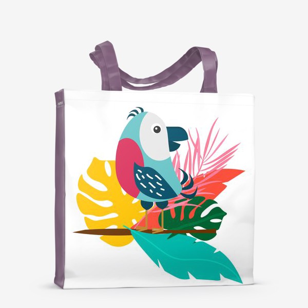 Сумка-шоппер «Тропический попугай на  ветке  с листьями»