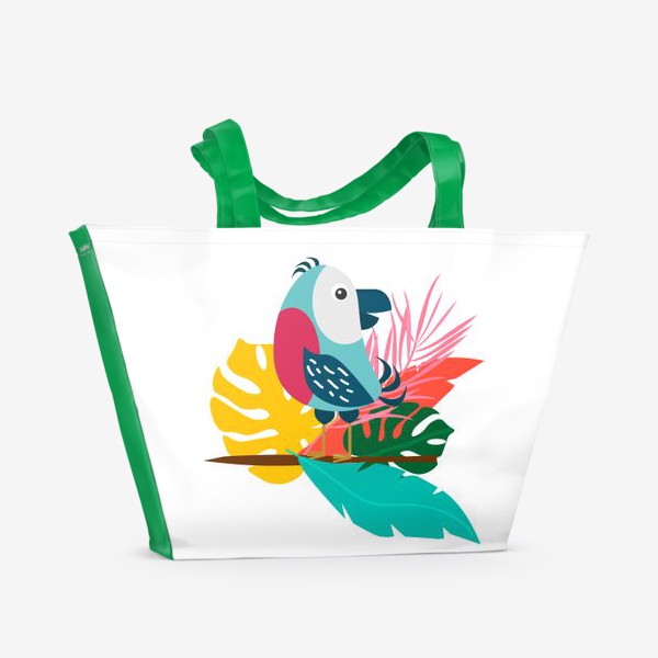 Пляжная сумка «Тропический попугай на  ветке  с листьями»