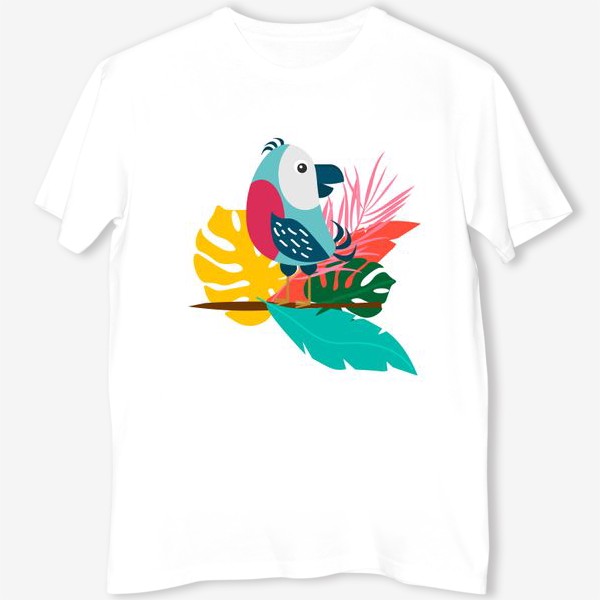 Футболка «Тропический попугай на  ветке  с листьями»