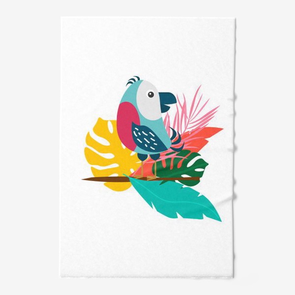 Полотенце «Тропический попугай на  ветке  с листьями»