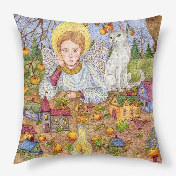 Подушка «Тихий вечер. Ангел и кот в саду»