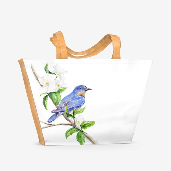 Пляжная сумка «Птица на ветке. Акварель»