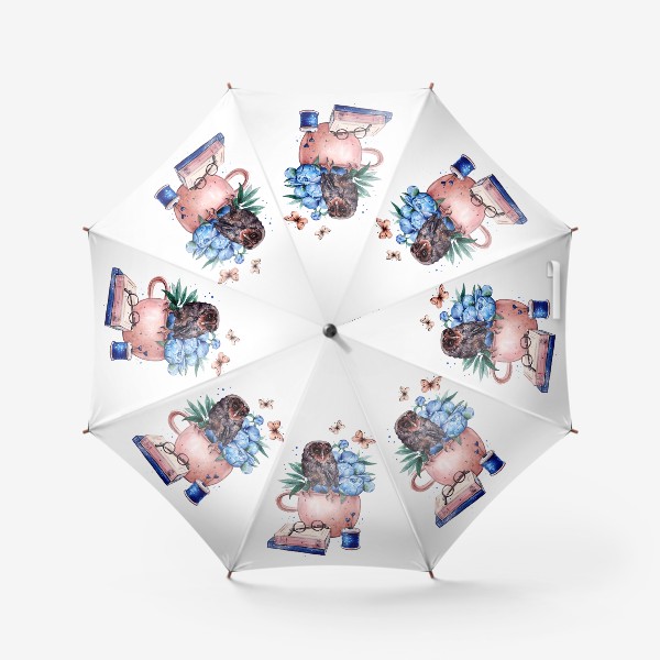 Зонт «сова с синими пионами»