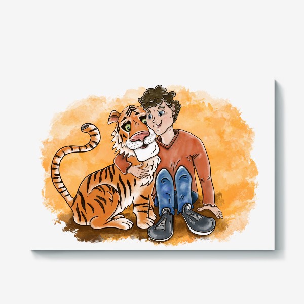 Холст «Мальчик и тигр»