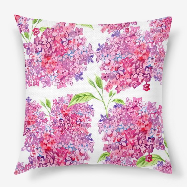 Подушка «цветы гортензии розовые паттерн акварелью»