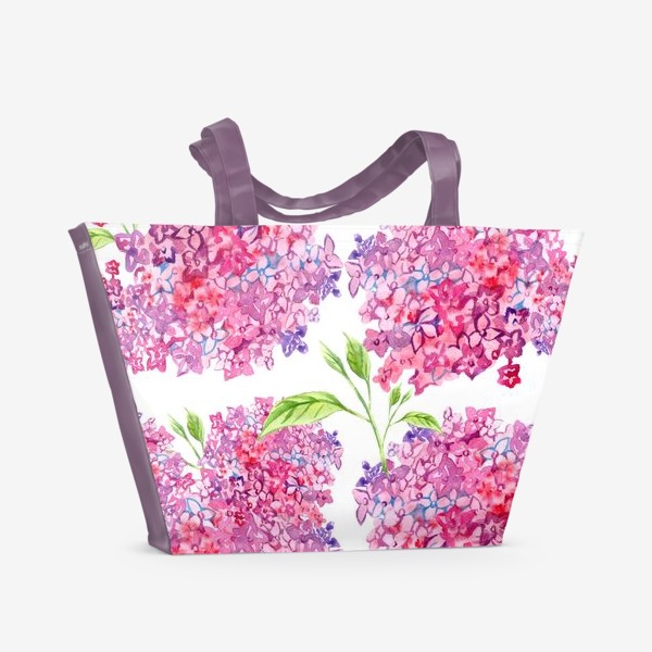 Пляжная сумка «цветы гортензии розовые паттерн акварелью»