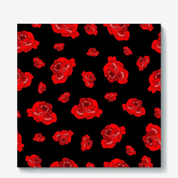 Холст «Красные розы на черном»