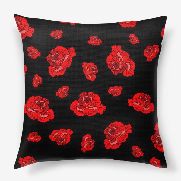 Подушка «Красные розы на черном»