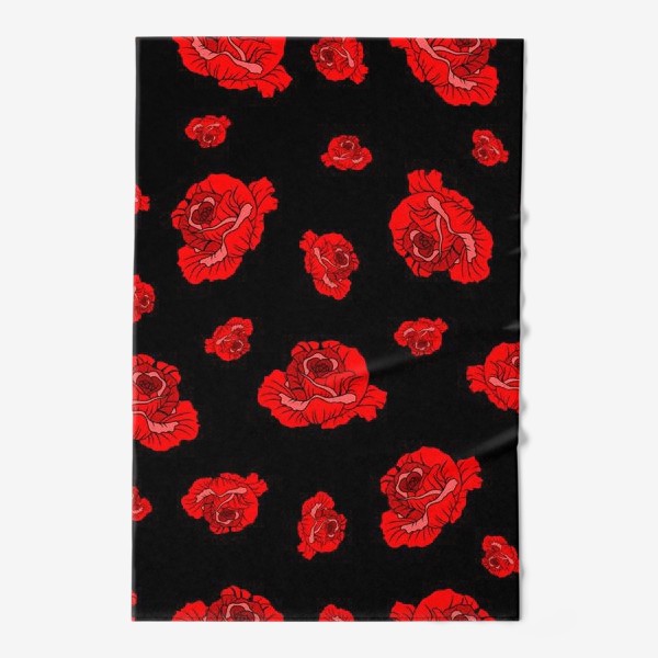 Полотенце «Красные розы на черном»