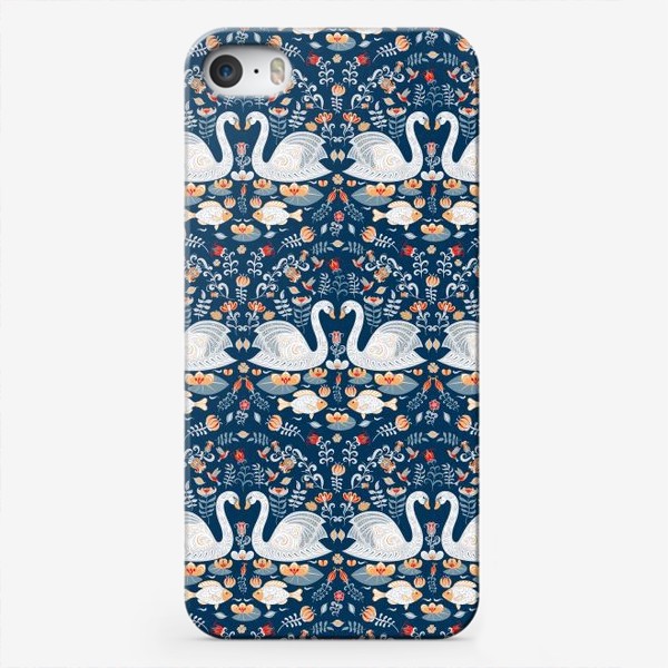 Чехол iPhone «Лебеди, цветы в стиле FOLK ART. »