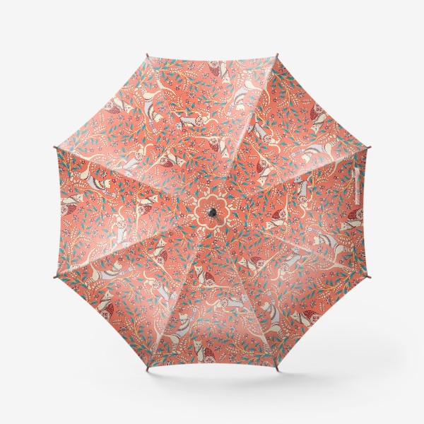 Зонт «Кошки на ветках. Паттерн в стиле KALAMKARI (индийский орнамент).»