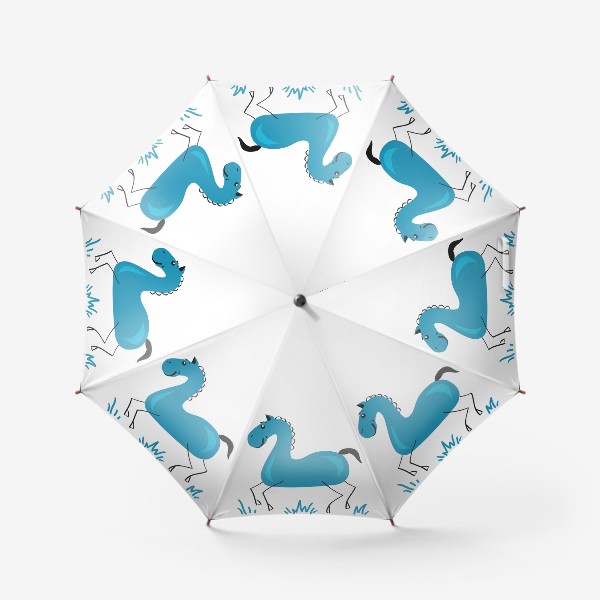 Зонт «иллюстрация синий конь (лошадь) с надписью: цвет настроения синий!»
