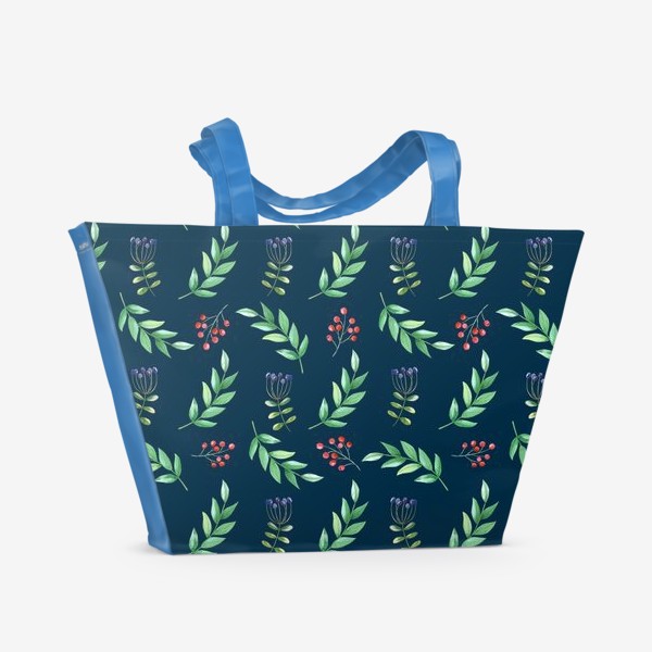 Пляжная сумка «Веточки и ягоды на темном»
