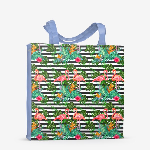 Сумка-шоппер «Паттерн с розовыми фламинго и тропическими листьями»