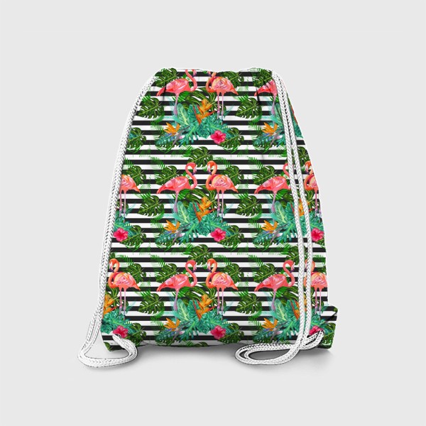 Рюкзак «Паттерн с розовыми фламинго и тропическими листьями»
