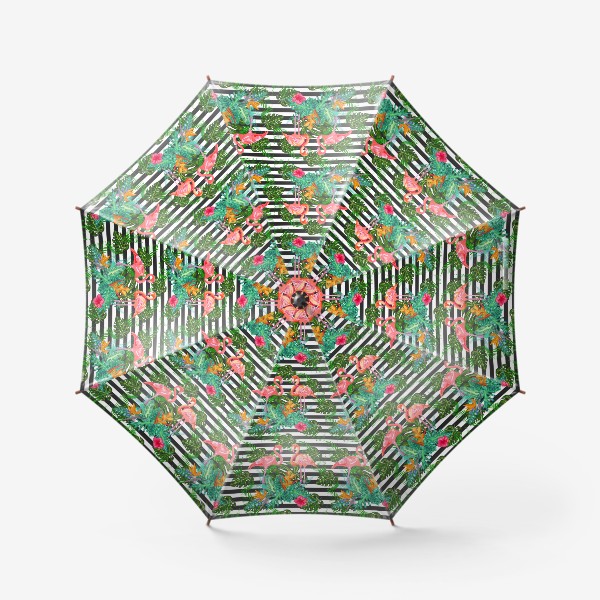 Зонт «Паттерн с розовыми фламинго и тропическими листьями»