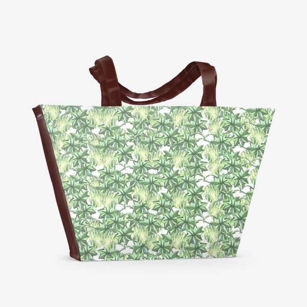 Пляжная сумка «паттерн зеленые листья растения и ягоды крыжовника»
