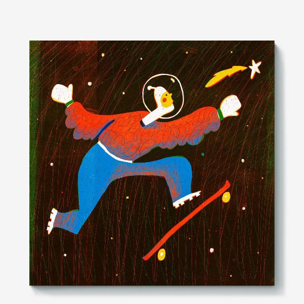Холст «Космонавт на скейте»