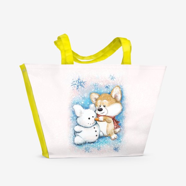 Пляжная сумка «Корги и снеговик»